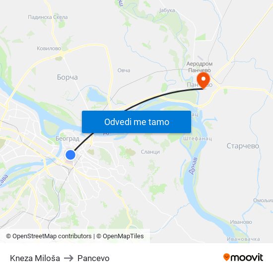 Kneza Miloša to Pancevo map