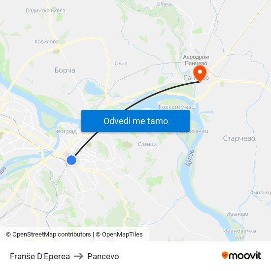 Franše D'Eperea to Pancevo map