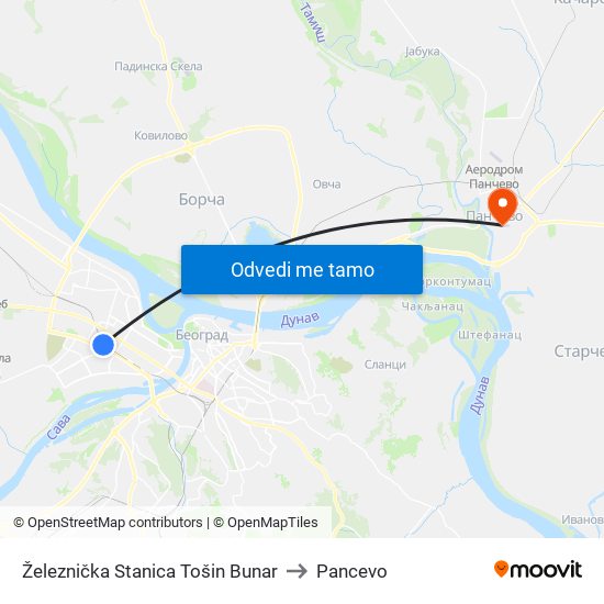 Železnička Stanica Tošin Bunar to Pancevo map