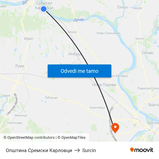 Општина Сремски Карловци to Surcin map