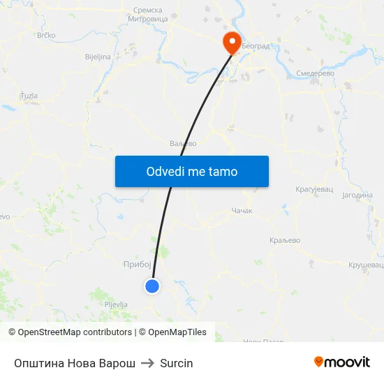 Општина Нова Варош to Surcin map