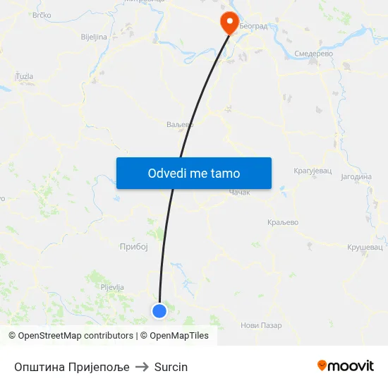 Општина Пријепоље to Surcin map