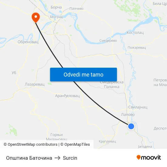 Општина Баточина to Surcin map