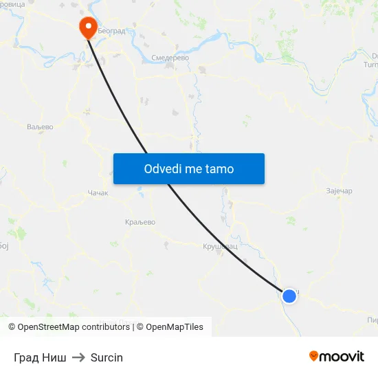 Град Ниш to Surcin map