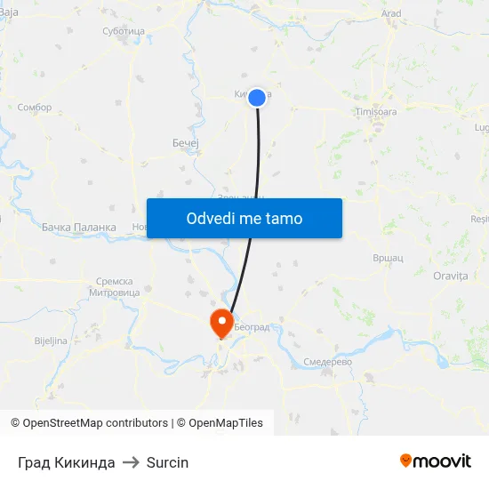 Град Кикинда to Surcin map