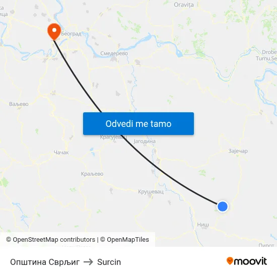 Општина Сврљиг to Surcin map