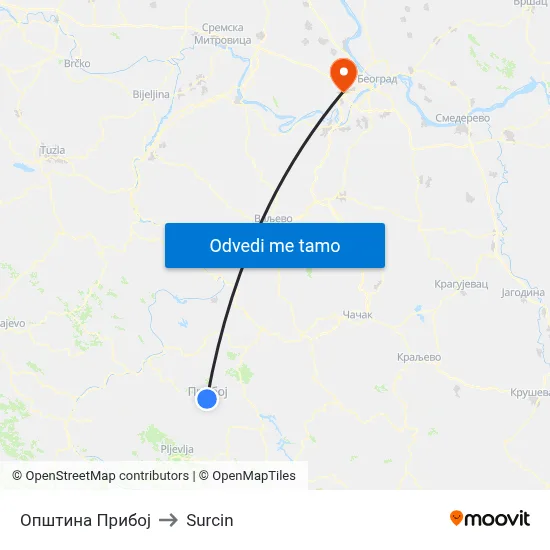 Општина Прибој to Surcin map