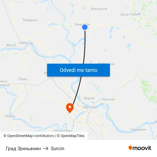 Град Зрењанин to Surcin map
