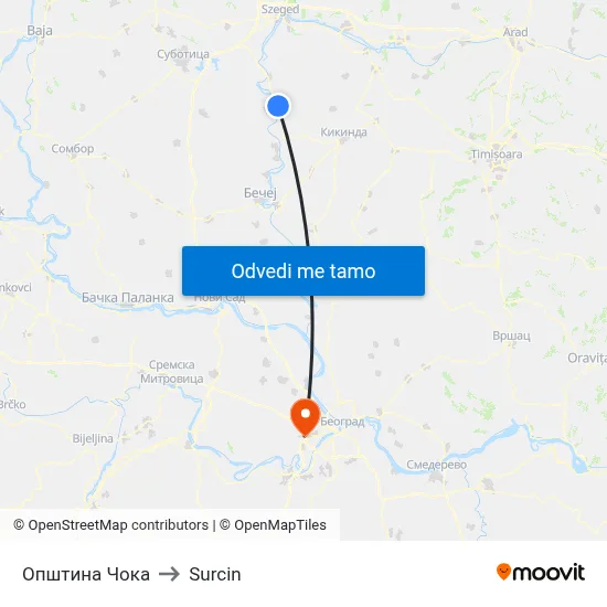 Општина Чока to Surcin map