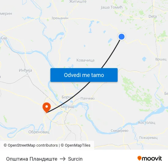 Општина Пландиште to Surcin map