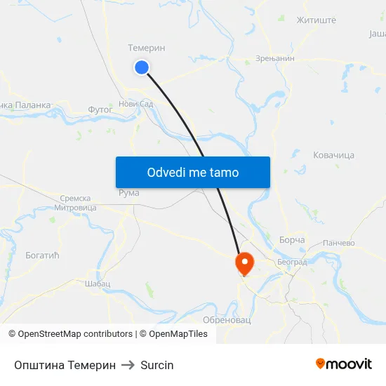 Општина Темерин to Surcin map