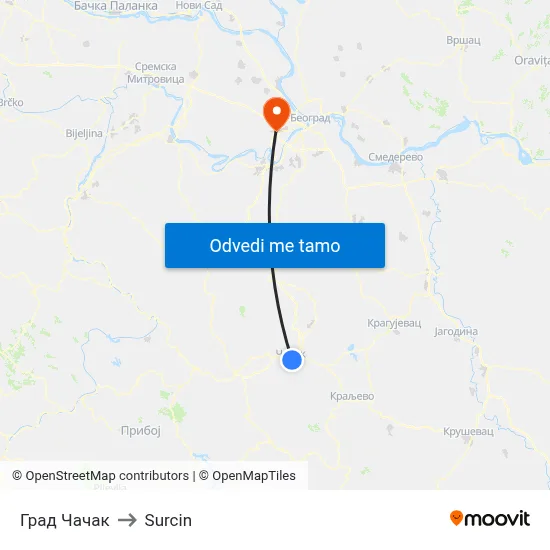 Град Чачак to Surcin map