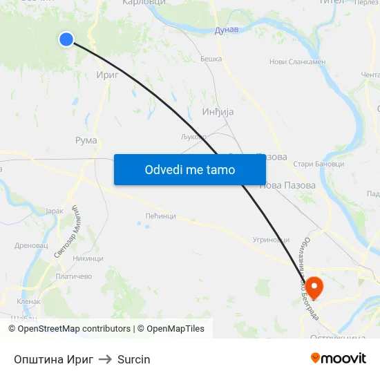 Општина Ириг to Surcin map