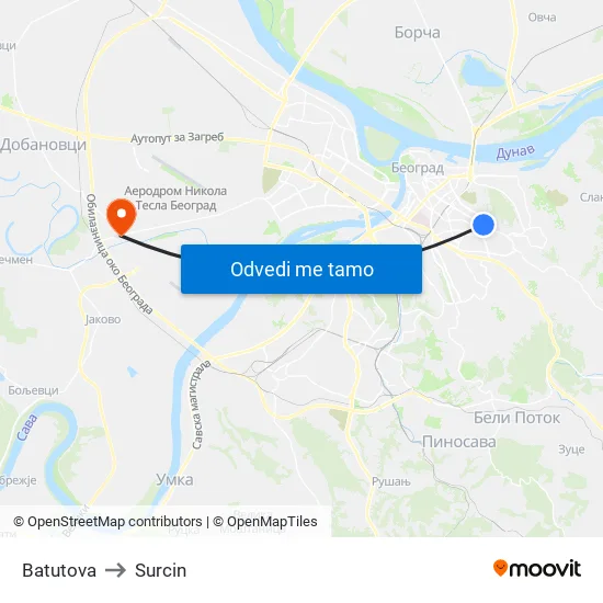 Batutova to Surcin map