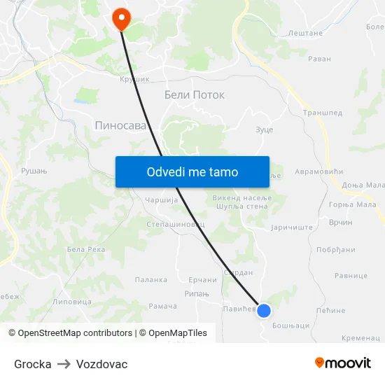 Grocka to Vozdovac map