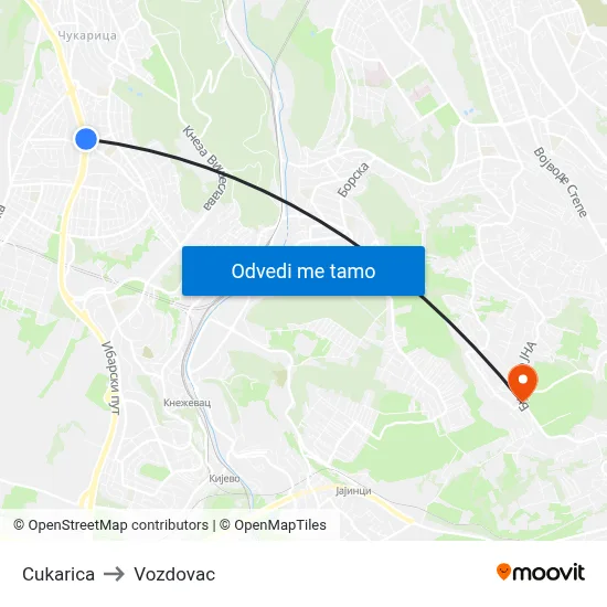 Cukarica to Vozdovac map