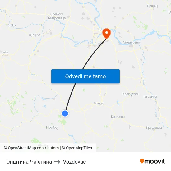 Општина Чајетина to Vozdovac map