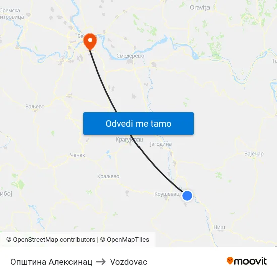 Општина Алексинац to Vozdovac map