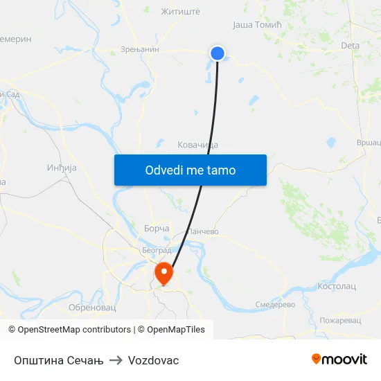 Општина Сечањ to Vozdovac map