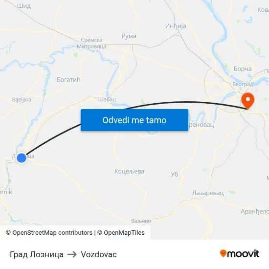 Град Лозница to Vozdovac map