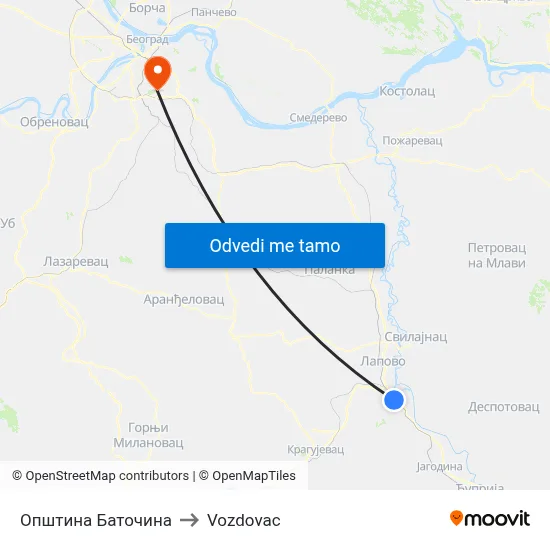Општина Баточина to Vozdovac map