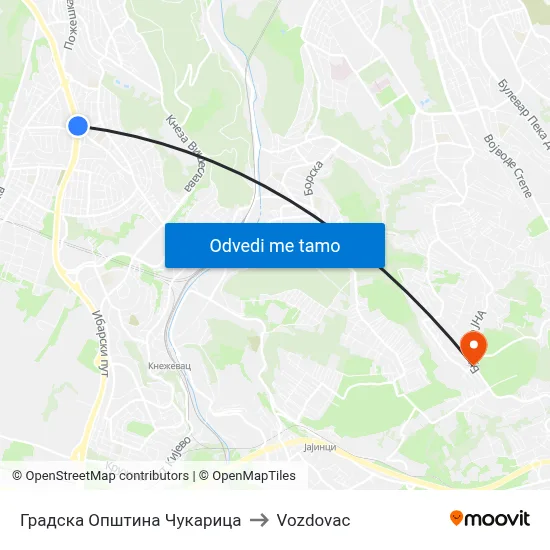 Градска Општина Чукарица to Vozdovac map