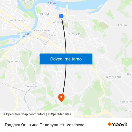 Градска Општина Палилула to Vozdovac map