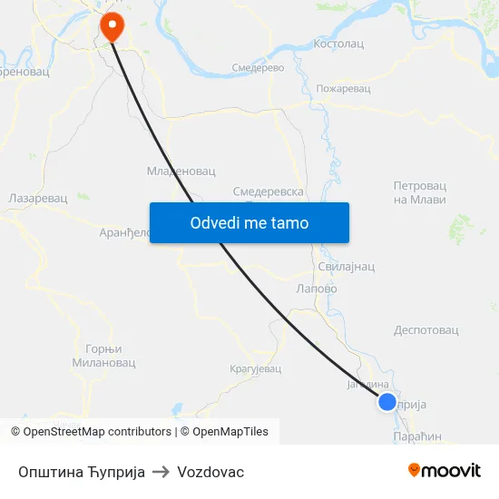 Општина Ћуприја to Vozdovac map