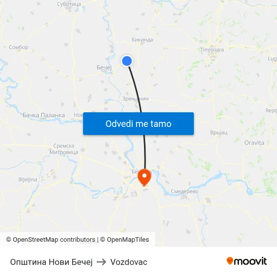 Општина Нови Бечеј to Vozdovac map