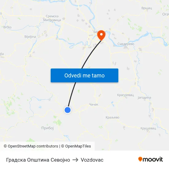 Градска Општина Севојно to Vozdovac map