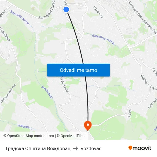 Градска Општина Вождовац to Vozdovac map