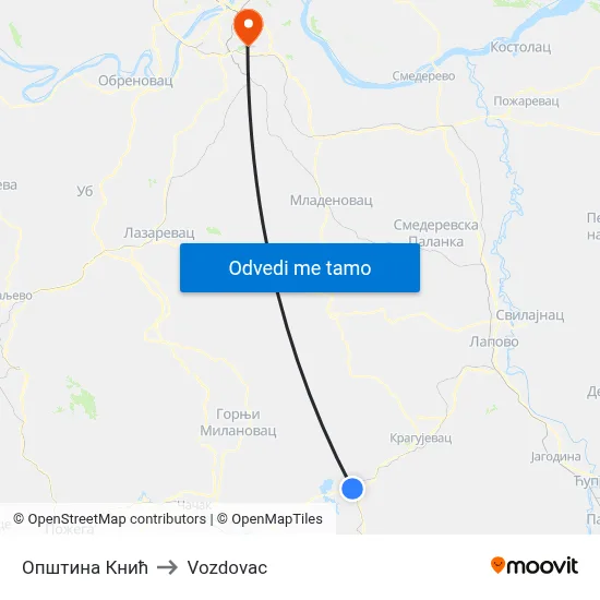 Општина Кнић to Vozdovac map