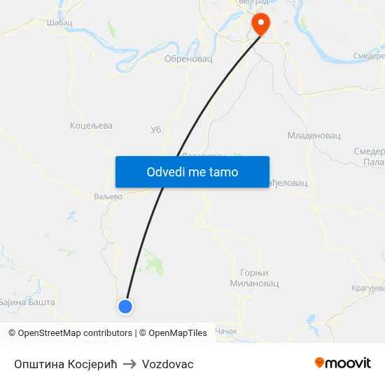 Општина Косјерић to Vozdovac map