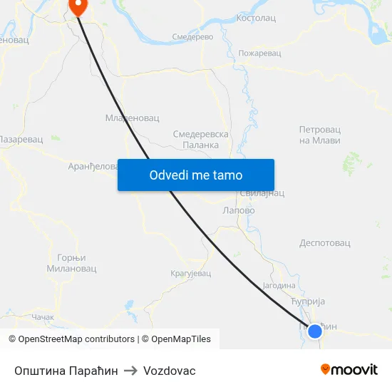 Општина Параћин to Vozdovac map