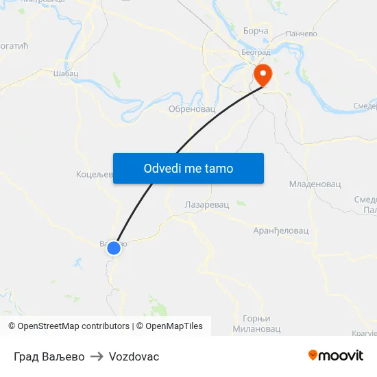 Град Ваљево to Vozdovac map