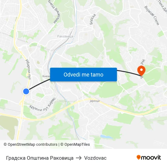 Градска Општина Раковица to Vozdovac map