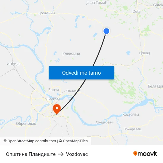 Општина Пландиште to Vozdovac map