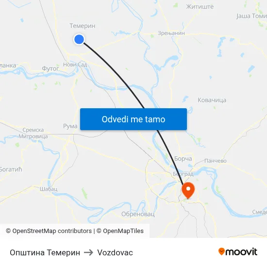 Општина Темерин to Vozdovac map
