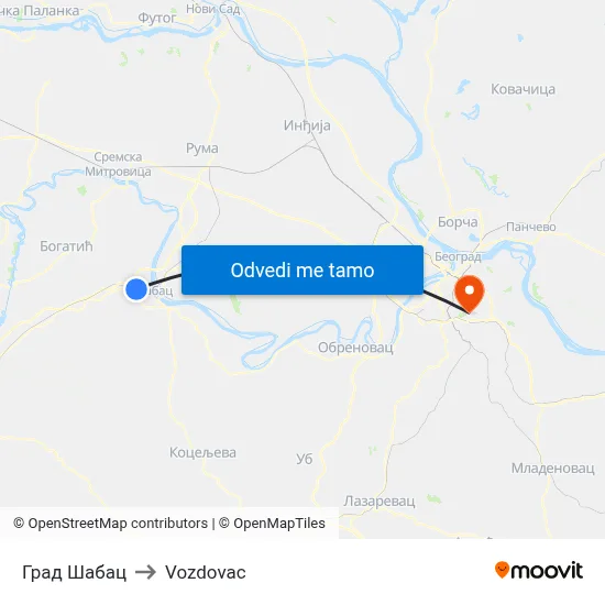 Град Шабац to Vozdovac map