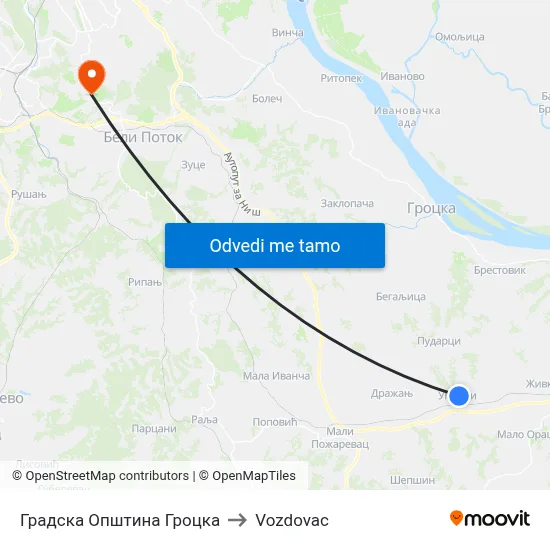 Градска Општина Гроцка to Vozdovac map