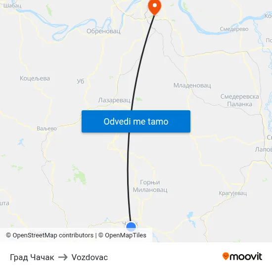 Град Чачак to Vozdovac map