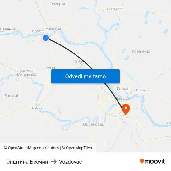 Општина Беочин to Vozdovac map