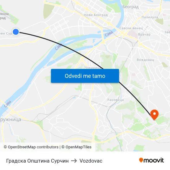 Градска Општина Сурчин to Vozdovac map