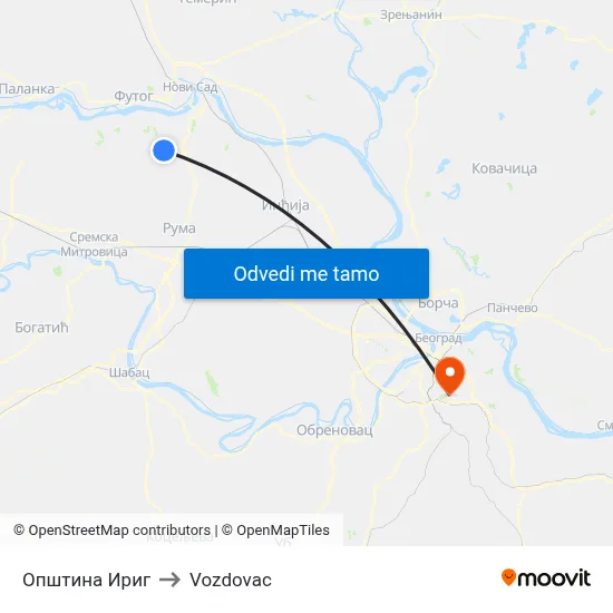 Општина Ириг to Vozdovac map