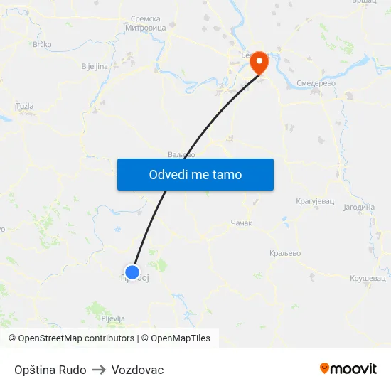 Opština Rudo to Vozdovac map