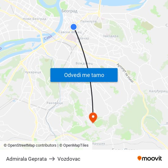 Admirala Geprata to Vozdovac map