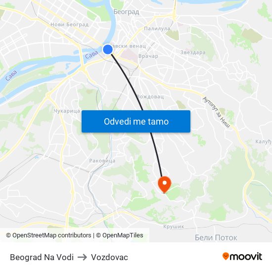 Beograd Na Vodi to Vozdovac map