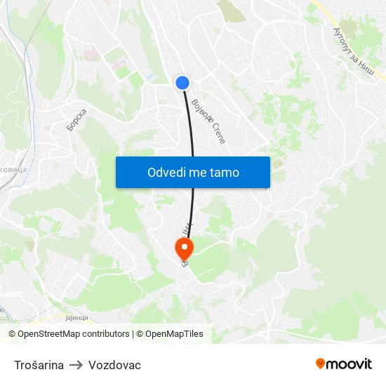 Trošarina to Vozdovac map