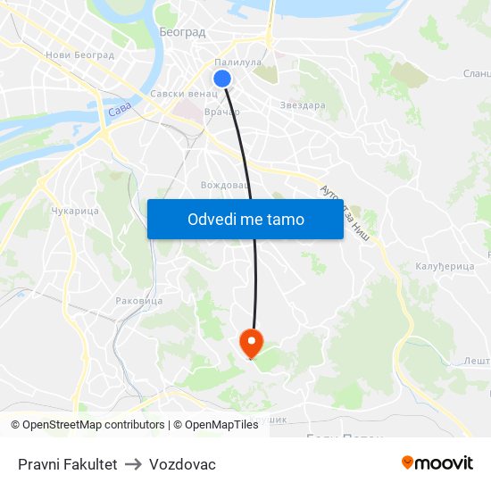 Pravni Fakultet to Vozdovac map