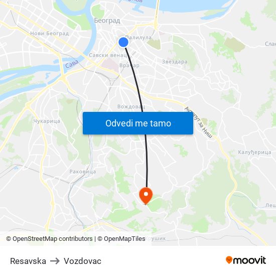 Resavska to Vozdovac map